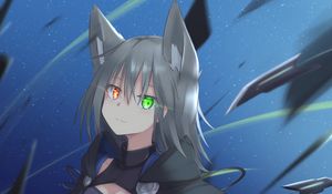 Preview wallpaper girl, cloak, shards, heterochromia, anime