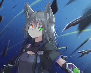 Preview wallpaper girl, cloak, shards, heterochromia, anime