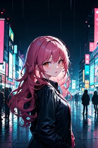 Preview wallpaper girl, cloak, street, city, evening, anime, art