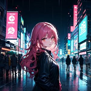 Preview wallpaper girl, cloak, street, city, evening, anime, art