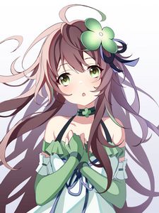 Preview wallpaper girl, clover, glance, anime, art, green