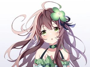 Preview wallpaper girl, clover, glance, anime, art, green