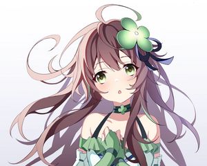 Preview wallpaper girl, clover, glance, anime, art, green