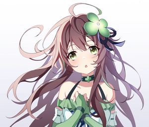 Preview wallpaper girl, clover, glance, anime, art, green