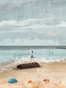 Preview wallpaper girl, coast, canvas, art