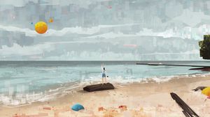 Preview wallpaper girl, coast, canvas, art