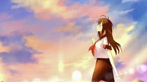 Preview wallpaper girl, coast, clouds, twilight, anime, art