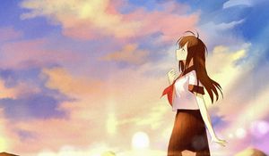 Preview wallpaper girl, coast, clouds, twilight, anime, art