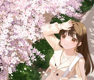 Preview wallpaper girl, coat, sakura, anime, art