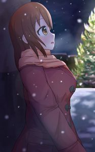 Preview wallpaper girl, coat, snow, winter, anime