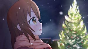 Preview wallpaper girl, coat, snow, winter, anime