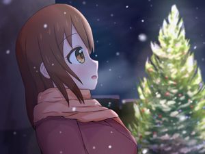 Preview wallpaper girl, coat, snow, winter, anime