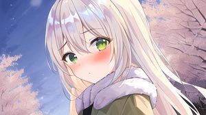 Preview wallpaper girl, coat, snow, anime, winter