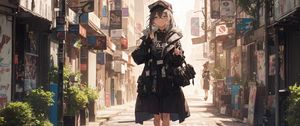 Preview wallpaper girl, coat, street, anime