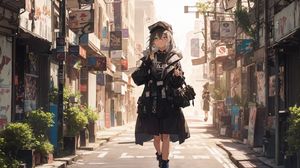 Preview wallpaper girl, coat, street, anime