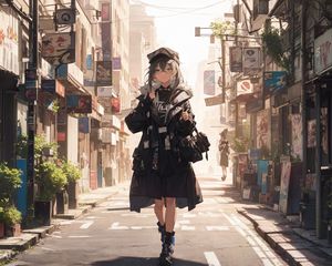 Preview wallpaper girl, coat, street, anime