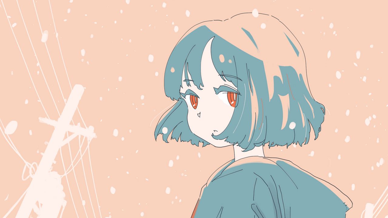 Wallpaper girl, coat, walk, snow, winter, anime