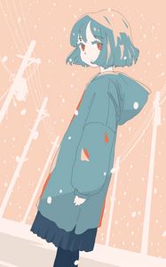 Preview wallpaper girl, coat, walk, snow, winter, anime