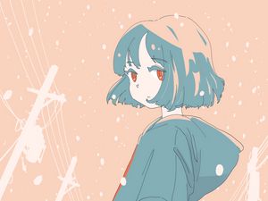 Preview wallpaper girl, coat, walk, snow, winter, anime
