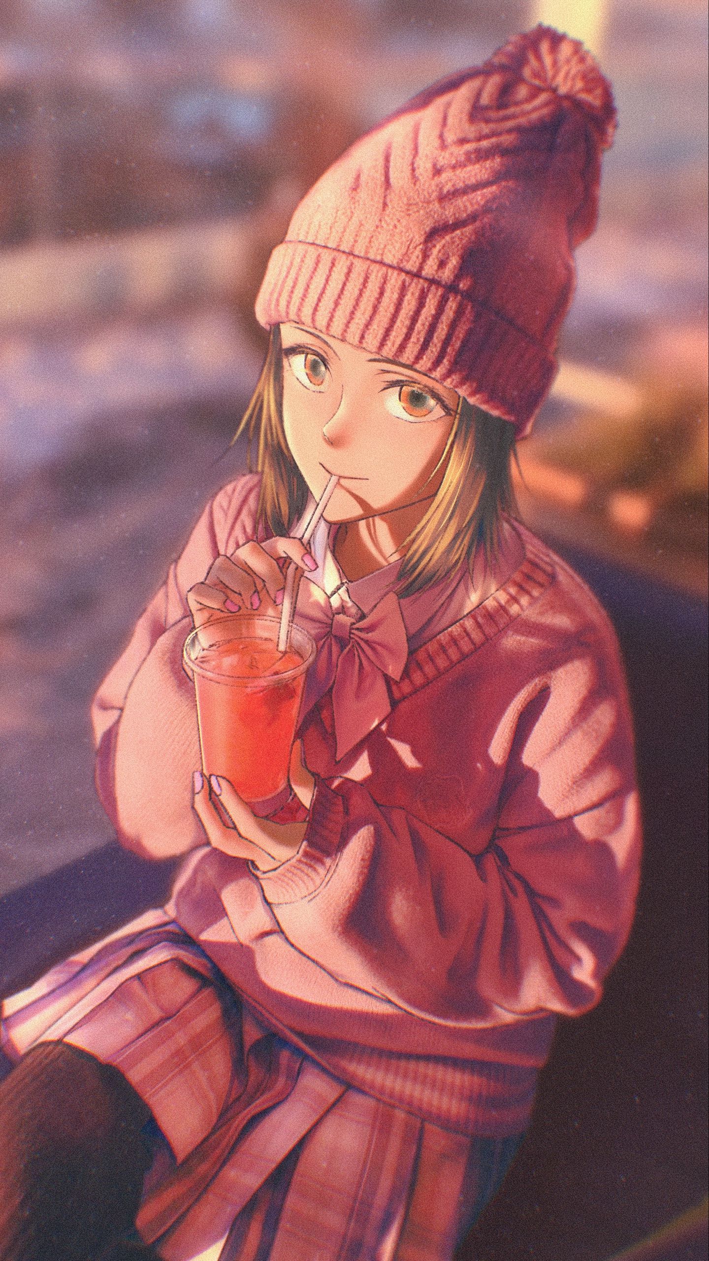 Download wallpaper 1440x2560 girl, cocktail, anime, glance, cute qhd ...