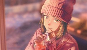 Preview wallpaper girl, cocktail, anime, glance, cute