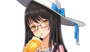 Preview wallpaper girl, cocktail, hat, camera, anime