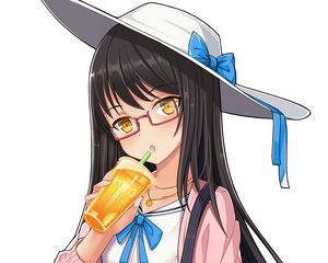 Preview wallpaper girl, cocktail, hat, camera, anime