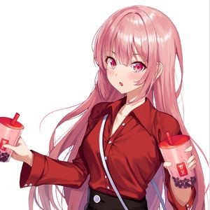 Preview wallpaper girl, coffee, cups, anime