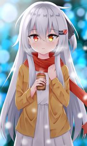 Preview wallpaper girl, coffee, heterochromia, anime, art