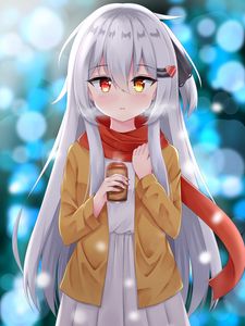 Preview wallpaper girl, coffee, heterochromia, anime, art