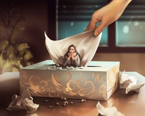 Preview wallpaper girl, common cold, handkerchief, hand