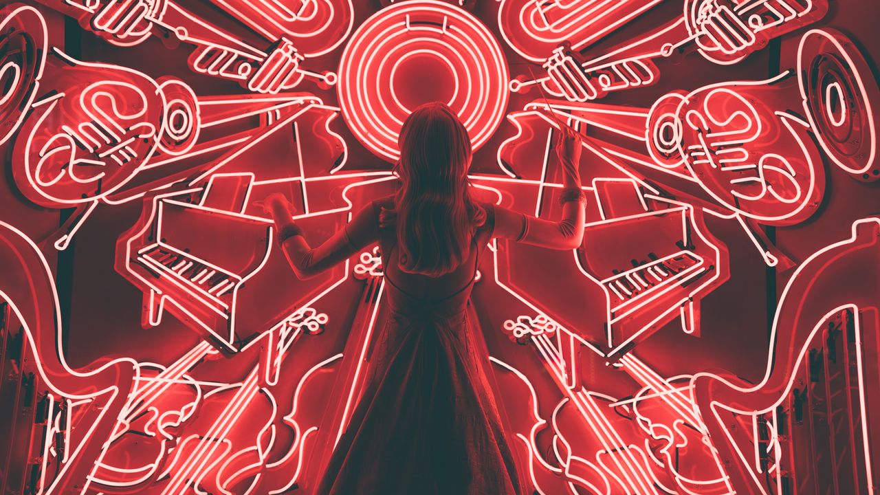 Wallpaper girl, conducting, light, back