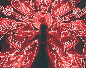 Preview wallpaper girl, conducting, light, back