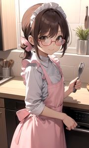 Preview wallpaper girl, cook, kitchen, smile, anime, art, pink