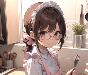 Preview wallpaper girl, cook, kitchen, smile, anime, art, pink