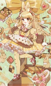 Preview wallpaper girl, cookies, sweets, anime, art