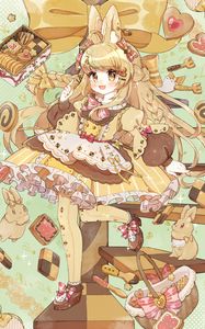 Preview wallpaper girl, cookies, sweets, anime, art