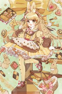 Preview wallpaper girl, cookies, sweets, anime, art