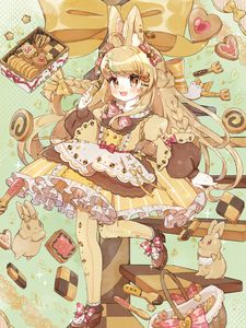 Preview wallpaper girl, cookies, sweets, anime, art