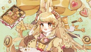 Preview wallpaper girl, cookies, sweets, anime, art