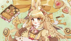 Preview wallpaper girl, cookies, sweets, anime, art