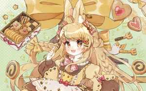 Preview wallpaper girl, cookies, sweets, anime, art
