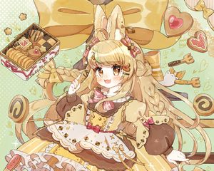 Preview wallpaper girl, cookies, sweets, anime, art