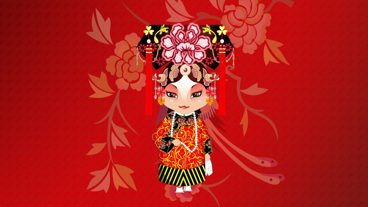 Wallpaper girl, costume, background, pattern, beijing opera