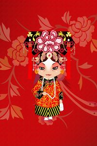 Preview wallpaper girl, costume, background, pattern, beijing opera