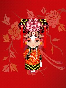 Preview wallpaper girl, costume, background, pattern, beijing opera