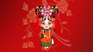 Preview wallpaper girl, costume, background, pattern, beijing opera