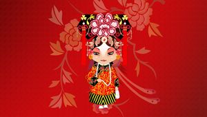 Preview wallpaper girl, costume, background, pattern, beijing opera