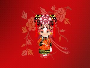 Preview wallpaper girl, costume, background, pattern, beijing opera