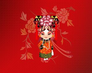 Preview wallpaper girl, costume, background, pattern, beijing opera